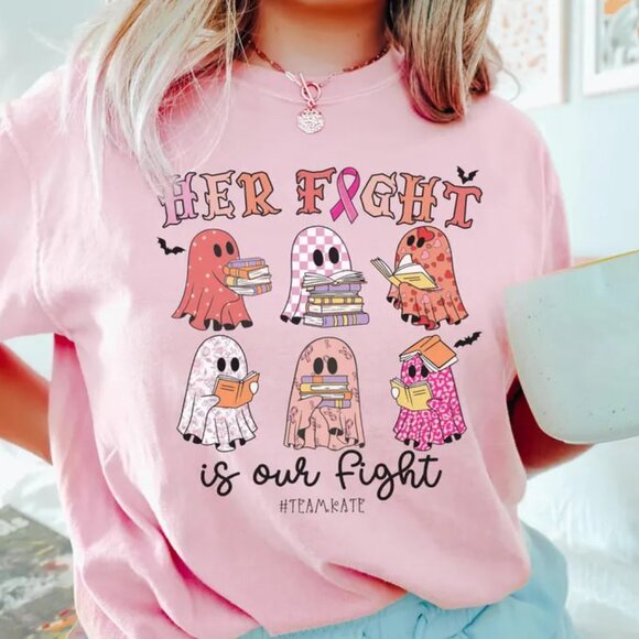 Breast Cancer Support Shirt, Ghost Reading Books Breast Cancer Awareness Tee - Picture 1 of 4